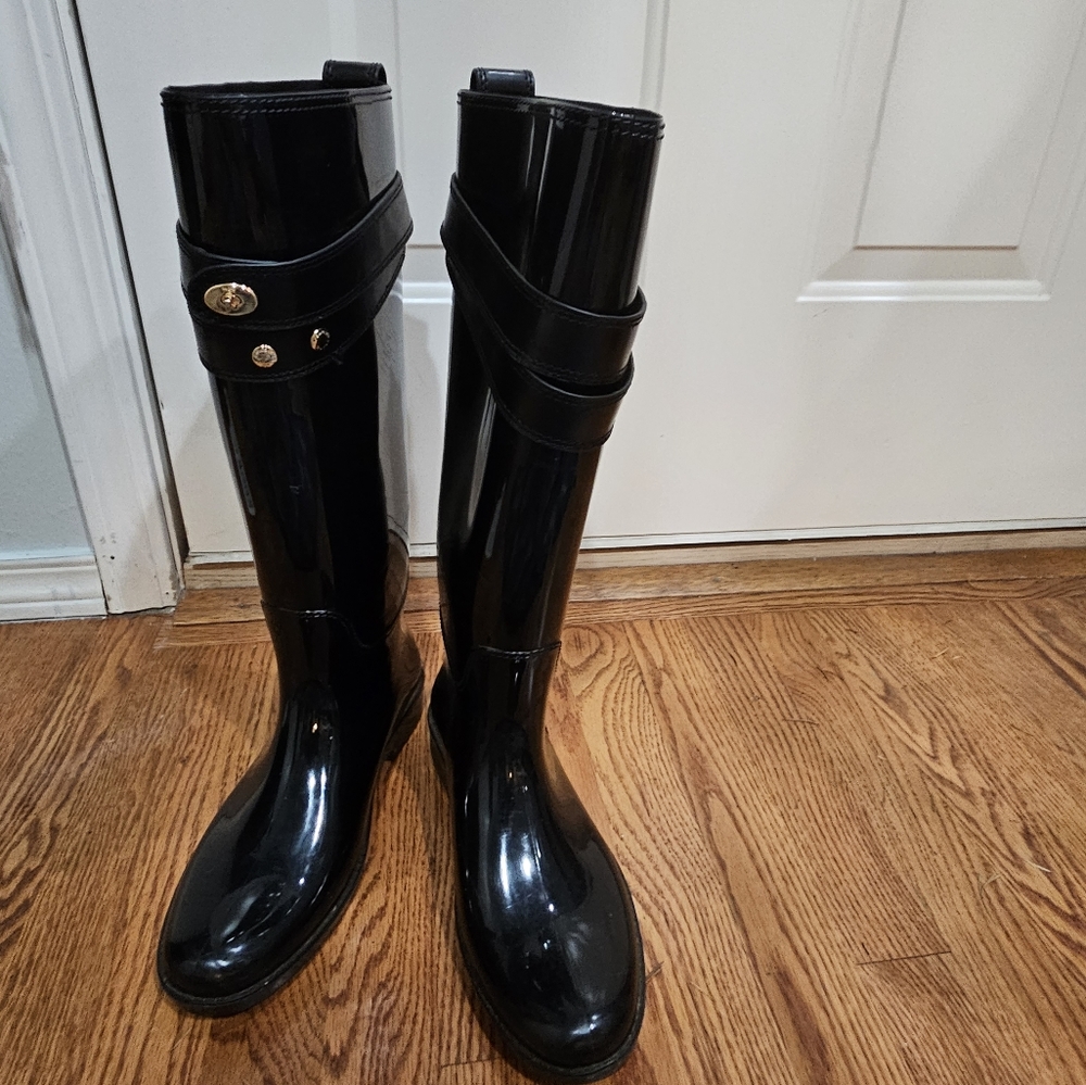 Black Tara Rubber Tall Rainboots Shoes 9M